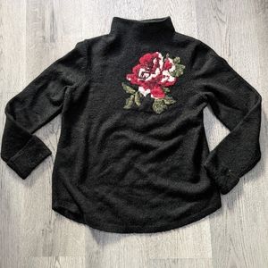 Reitmans Black Rose Mock Neck Sweater Romantic Goth Small Coquette Whimsigoth